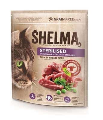 Shelma Sterilised Bezobilné granule s čerstvým hovězím pro dospělé kočky