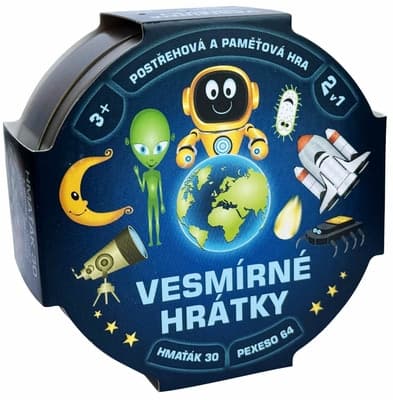 Teddies Vesmírné hrátky 2v1, společenská hra v plechové krabičce