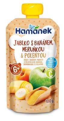 Hamánek Kapsička s jablkem, banánem, meruňkou a polentou