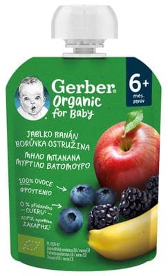 Gerber Organic kapsička jablko, banán, borůvka a ostružina