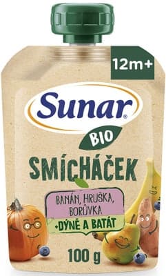 Sunar BIO ovocná kapsička Smícháček banán, hruška, dýně, batáty a borůvky