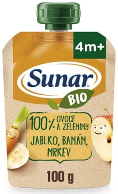 Sunar BIO ovocná kapsička jablko, banán, mrkev 4m+