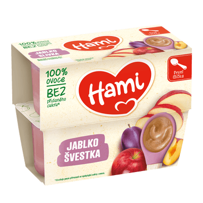 Hami 100% ovoce Švestka a jablko 4x100g, první lžička