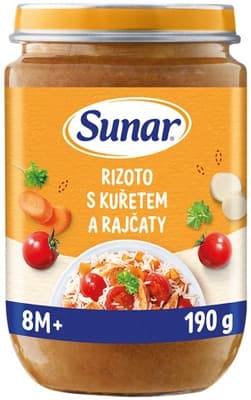 Sunar Příkrm rizoto s kuřetem a rajčaty, 8m+