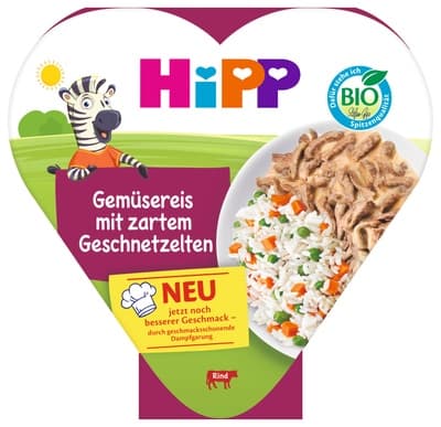 HiPP BIO Rýže se zeleninou a hráškem a jemně nakrájeným hovězím masem