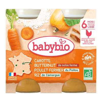 BabyBio BIO Mrkev s máslovou dýní, kuřetem a rýží 2x200g