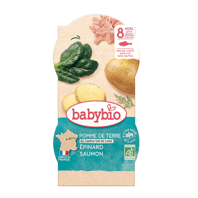 BabyBio BIO Brambory a špenát s lososem a rýží 2x200g
