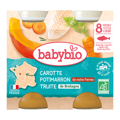 BabyBio BIO Mrkev a dýně se pstruhem 2x200g