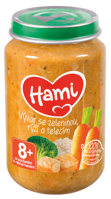 Hami Masozeleninový příkrm Vývar se zeleninou, rýží a telecím, 8m+