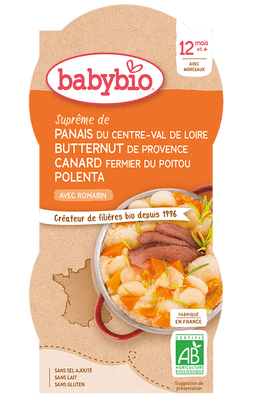 BabyBio BIO pastinák s máslovou dýní, kachnou a polentou 2x200 g