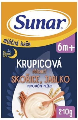 Sunar mléčná krupicová kaše na dobrou noc skořice, jablko