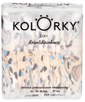 Kolorky Day Jednorázové eko plenky déšť a duhy XL (12-16 kg)