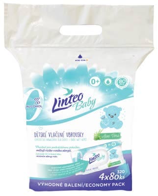 Linteo Baby Vlhčené ubrousky s Aloe vera 4x80 ks