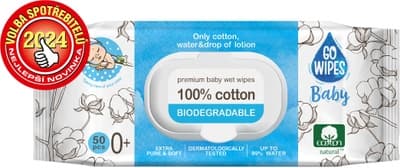 GoWipes Dětské vlhčené ubrousky, 99 % vody, plastic free