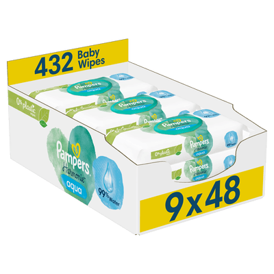 Pampers Harmonie Aqua Vlhčené ubrousky Plastic Free 9x48ks