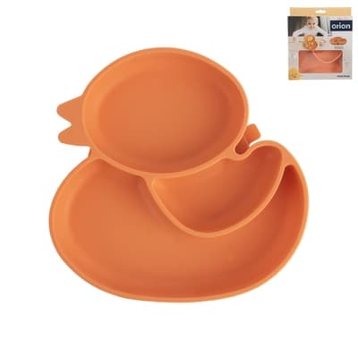ORION Talíř silikon dětský dělený kačenka 19,5x19 cm oranžová