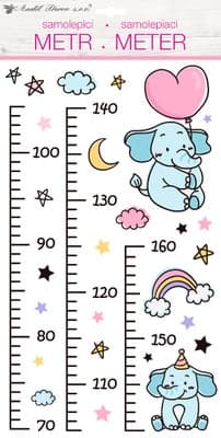 Anděl Přerov Samolepící dětský metr na zeď - Slon, do 160 cm