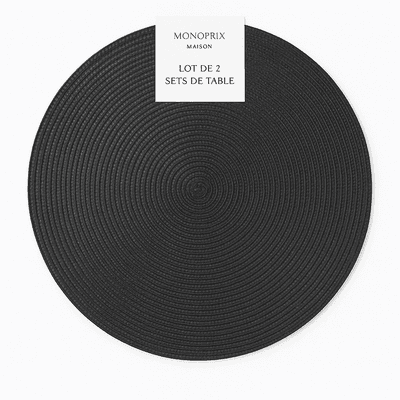Monoprix Kulaté černé prostírání, 38 cm, sada 2 ks