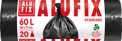 Alufix Pytle na odpadky 60 l, 20 ks, 15 µm, 64 x 71 cm, HDPE  černé