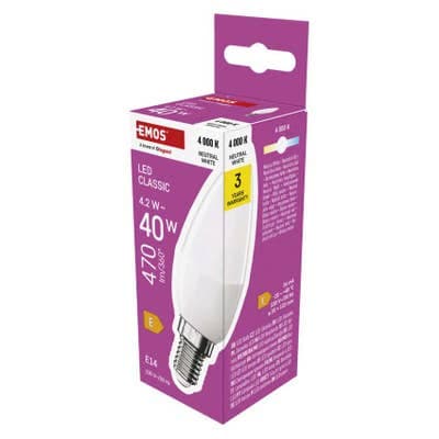 Emos LED žárovka Classic svíčka / E14 / 4,2 W (40 W) / 470 lm / neutrální bílá