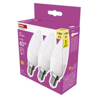 Emos LED žárovka Classic svíčka / E14 / 4,2 W (40 W) / 470 lm / teplá bílá