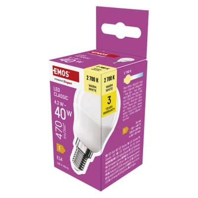 Emos LED žárovka Classic Mini Globe / E14 / 4,2 W (40 W) / 470 lm / teplá bílá