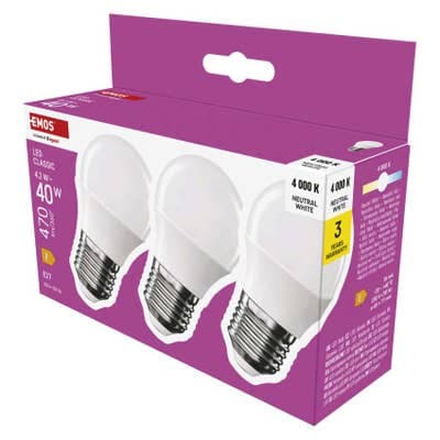 Emos LED žárovka Classic Mini Globe / E27 / 4,2 W (40 W) / 470 lm / neutrální bílá