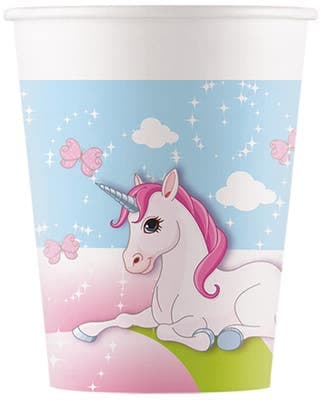Kelímky papírové, motiv jednorožce, objem 200ml, 8 ks