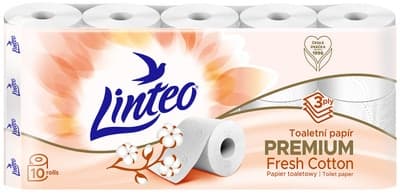 Linteo Toaletní papír PREMIUM se svěží vůní bavlny 3vrstvý, 10 rolí
