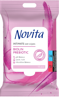 Novita Vlhčené ubrousky na intimní hygienu s prebiotikem Biolin