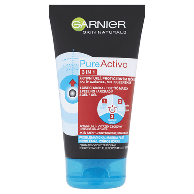 Garnier Pure Active čisticí gel, peeling a maska proti černým tečkám