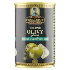 Franz Josef Kaiser Exclusive Zelené olivy plněné pastou z modrého sýra 300g