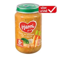 HAMI masozeleninový příkrm Vývar se zeleninou, rýží a telecím 200g