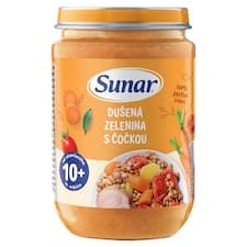 Sunar příkrm dušená zelenina s čočkou 10m+, 190g