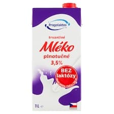 Pragolaktos Trvanlivé mléko plnotučné bez laktózy 3,5% 1l
