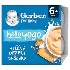 GERBER hello yogo mléčný dezert se sušenkami 4 x 100g