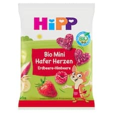 HiPP Bio ovocno-obilná srdíčka jahoda-malina 40g