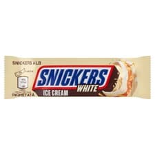 Snickers White mléčná zmrzlina s arašídy a měkkým karamelem v polevě z kakaového másla 44,6ml