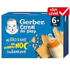 GERBER Cereal mlíčko s kaší sušenkové Na dobrou noc 2 x 200ml