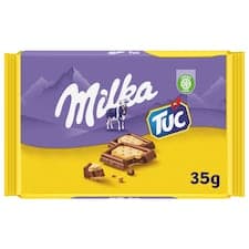 Milka čokoláda mléčná z alpského mléka obložená slanými krekry TUC 35g