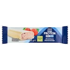 Proteinová tyčinka s jahodovou příchutí máčená v bílé polevě 60g