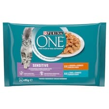 Purina ONE Sensitive kapsičky pro kočky kuře, tuňák ve šťávě 4 x 85g