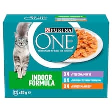 Purina ONE Indoor kapsičky pro kočky kuře, tuňák, telecí ve šťávě 12 x 85g