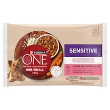 PURINA ONE MINI Dog Sensitive s lososem, rýží a mrkví ve šťávě 4 x 85g