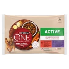 Purina ONE Mini Dog Active kapsičky pro psy hovězí, kachna ve šťávě 4 x 85g