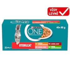 Purina ONE Sterilised kapsičky pro kočky hovězí, kuře, losos, krůta ve šťávě 40 x 85g