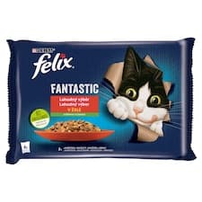 Felix Fantastic kapsičky pro kočky kuře, hovězí v želé 4 x 85g