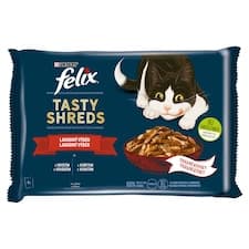 Felix Tasty Shreds kapsičky pro kočky hovězí, kuře ve šťávě 4 x 80g