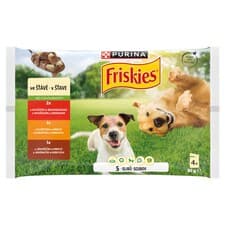 PURINA FRISKIES Adult výběr s hovězím, kuřetem a jehněčím ve šťávě 4 x 85g