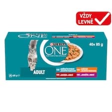 Purina ONE Adult kapsičky pro kočky jehněčí, mořské ryby, kuře, hovězí ve šťávě 40 x 85g